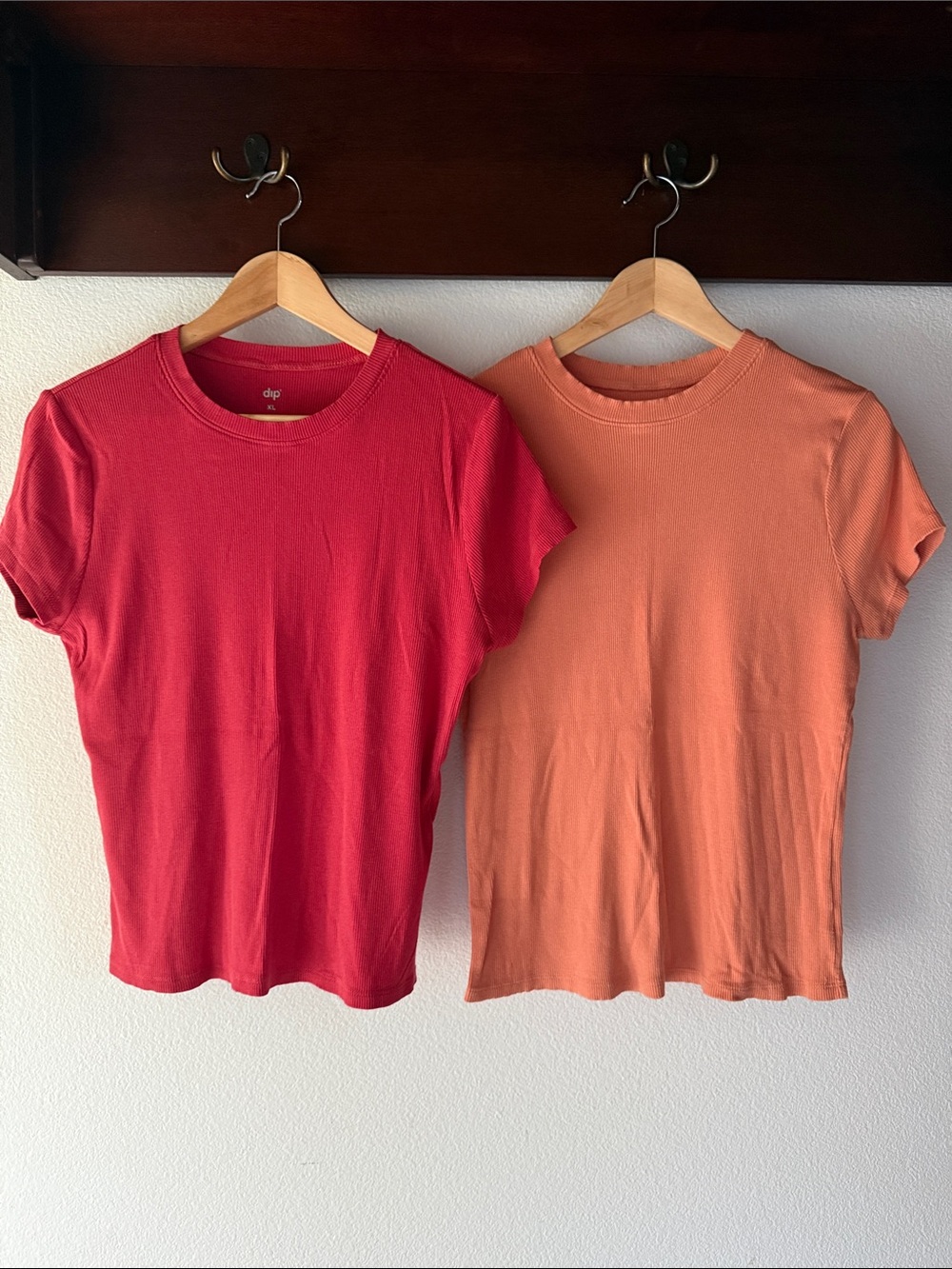Dip 2 Pk Short Sleeve Ribbed Crewneck Tshirts, Red and Orange Coral, Modal Blend